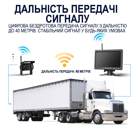 Бездротовий паркувальний комплекс з безпровідною камерою заднього виду та монітором 7" дюймів Podofo A4007, паркувальна система для вантажних автомобілів та спецтехніки | Зображення 4
