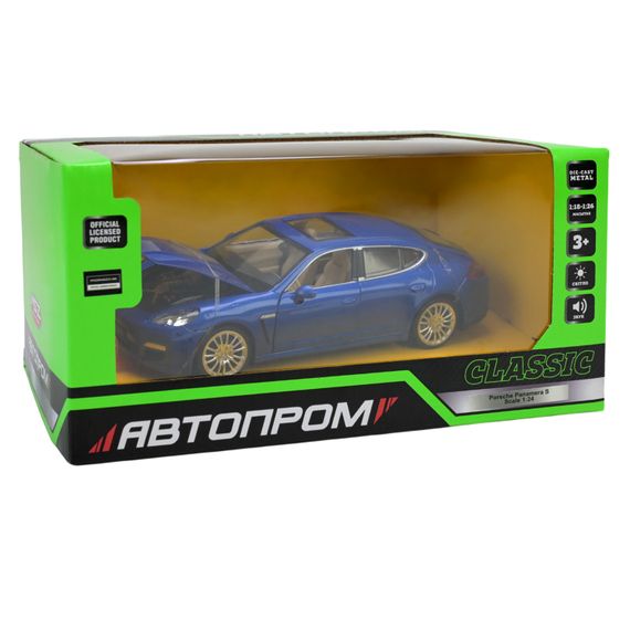 Машинка металева 68245A Автопром "Porsche Panamera S" 1:24, світло, звук, відкр.двері, капот, багажник, в коробці (4897071920025) Синій