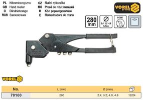 Заклепочник Польша поворотная головка 360º корпус металл l=280 мм Ø=2,4/3,2/4,0/4,8 VOREL-70100
