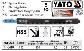 Набір полотно для електролобзика YATO 21TPI l=130 мм 5 штук YT-3416