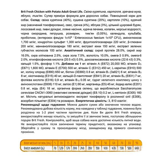 Корм сухий Brit Fresh Chicken/Potato Adult для дорослих собак всіх порід з куркою та картоплею 2,5 кг | Зображення 3