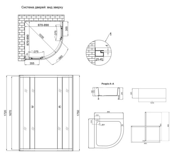 Набір Lidz Душова кабіна Latwa SC90x90.SAT.MID.FR напівкругла, скло Frost 4 мм + Душовий піддон Kapielka ST90x90x26, з панеллю | Зображення 1