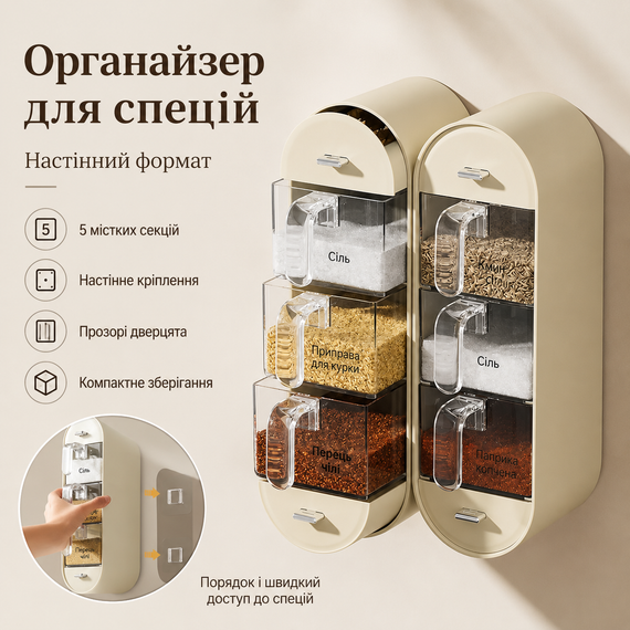Настенный органайзер для специй Spice organizer XL-905, Белый / Подвесной органайзер для круп / Органайзер для кухни