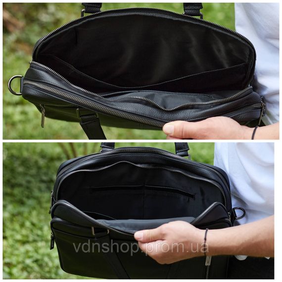 Офісна чоловіча сумка через плече 39х29х10, шкіряний портфель-месенджер для бізнесу, чорний | Зображення 4