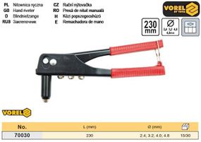 Заклепочник Польша корпус металл l=230 мм Ø=2,4/3,2/4,0/4,8 VOREL-70030