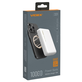 Повербанк з бездротовою зарядкою 10000mAh VIDEX VPB-331 White