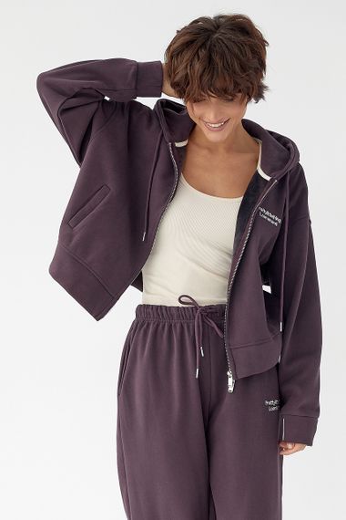 Утеплений спортивний костюм із худі та прямими штанами - баклажан цвет, M/L (є розміри) | Зображення 2