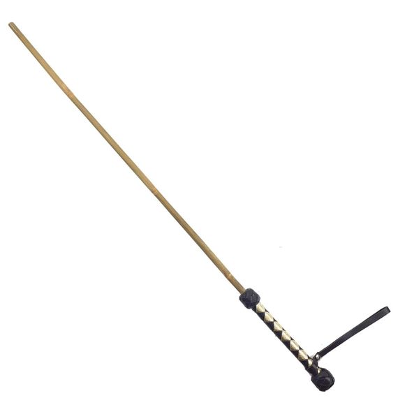 Трость бамбуковая 75 см , рукоятка натуральная кожа, черно-золотая sexstyle