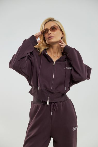 Утеплений cпортивний костюм із прямими штанами та зіп-худі - баклажан цвет, ONE SIZE (є розміри) | Зображення 2