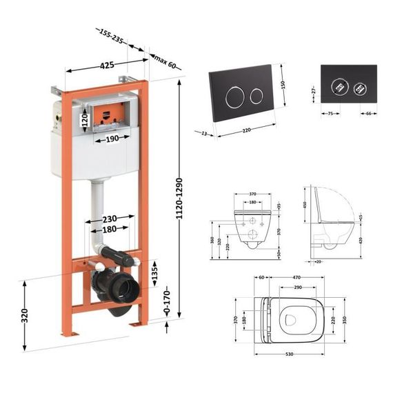 Готове рішення Qtap для ванної кімнати: підвісний унітаз Gemini Ultra Quiet + комплект інсталяції Nest 4 в 1 (кругла клавіша | Зображення 1
