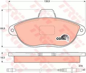 Колодки гальмівні дискові FIAT SCUDO, PEUGEOT 806 передн.  TRW (GDB1216)