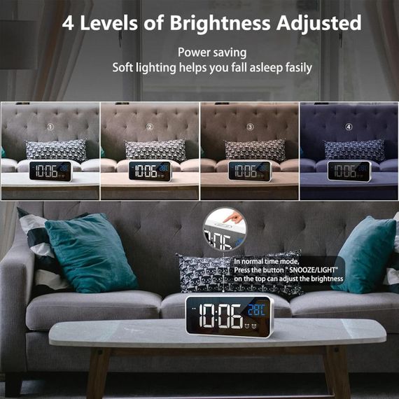 Цифровий будильник із великим LED-дисплеєм, термометром, 13 мелодіями та USB-портом зарядки | Зображення 5