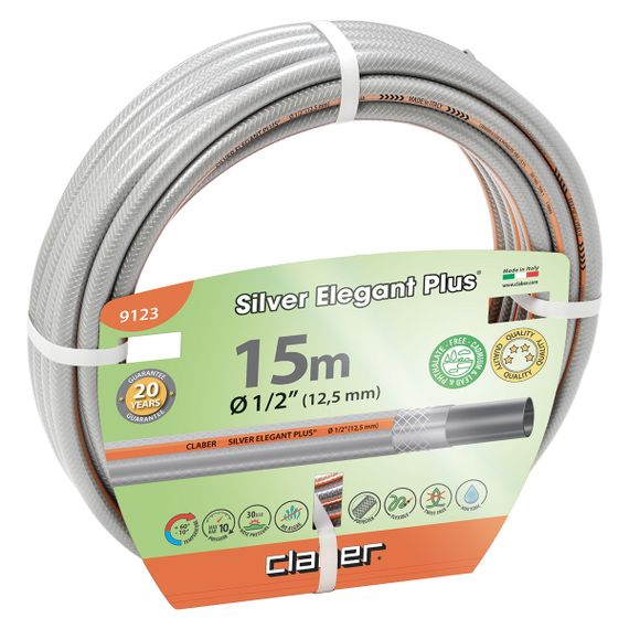 Шланг садовий для поливу Claber Silver Green Plus 9123 (15 м, 1/2", 5 шарів)