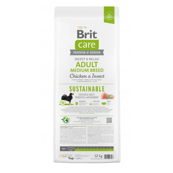 Корм сухий Brit Care Dog Sustainable Adult Medium Breed для дорослих собак середніх порід з куркою та комахами 12 кг | Зображення 4