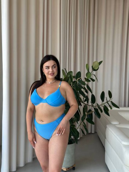 Блакитний купальник PLUS SIZE з чашками та високими плавками | Зображення 7