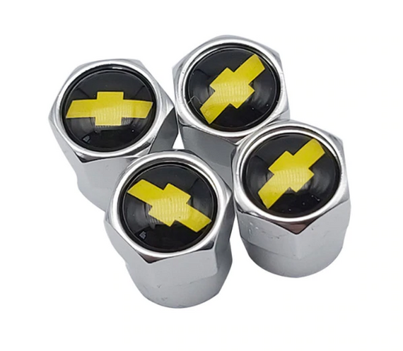 Защитные металлические колпачки Primo на ниппель, золотник автомобильных колес с логотипом Chevrolet - Silver