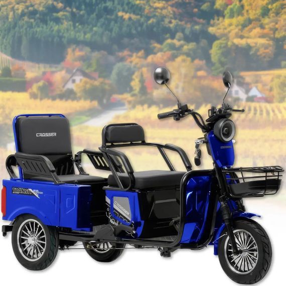 Електротрайк Crosser Transit TR-5 1500 W 72 V 24 Ah, вантажний триколісний електроскутер до 60 км, 3 місця Синій | Зображення 5