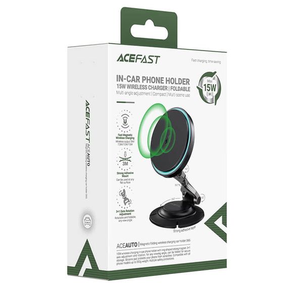 Автотримач з БЗП Acefast D65 Magnetic 15W (center console) Black | Зображення 4
