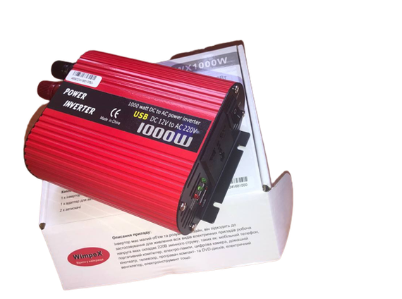 Преобразователь постоянного тока Wimpex 1000W инвертор для автомобиля 12В-220В | Зображення 3