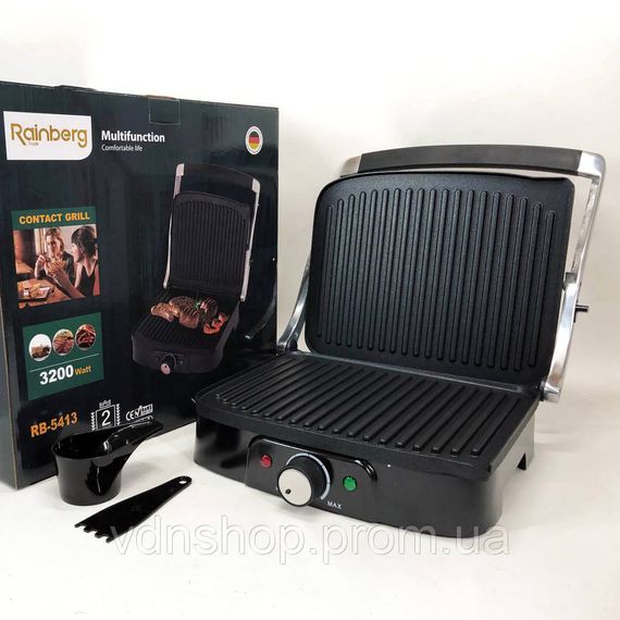 Гриль для гамбургерів електричний професійний Rainberg RB-5413 3200 Вт, Домашній гриль бутербродниця ZW-12 | Зображення 1