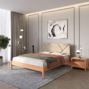 Двоспальне дерев&#039;яне ліжко Mebigrand Нью-Йорк ДК Яблуня/Аляска 23 (Бежевий) 180х200 см (MBG-10199)