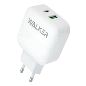 Зарядний пристрій мережевий USB/Type-C QC+PD 18W білий WALKER WH-37