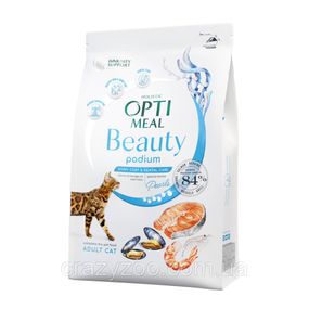 Сухий корм для котів OptiMeal Beauty Podium Shiny Coat & Dental Care з морепродуктами 4 кг B1842201