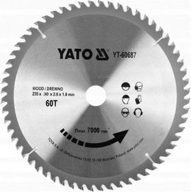 Диск пиляльний по дереву 235x30 мм 60 зубів 3 перехідники YATO YT-60687