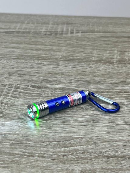 Портативный LED 9617 фонарик брелок с лазерной указкой, компактный ручной фонарь для дома Синий | Зображення 3