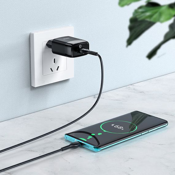 МЗП Hoco C72Q Glorious QC3.0 18W (1USB-A) + кабель USB to Type-C Чорний | Зображення 3
