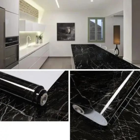 Самоклеящаяся Пленка 5м Черная Мрамор для Кухни Kitchen Sticker Мраморная Наклейка 3м на 60см | Зображення 1