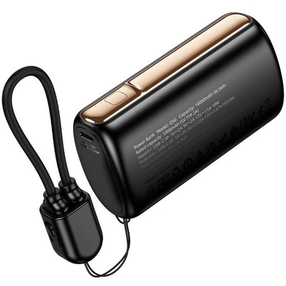 Портативний ЗП Power Bank Hoco Q50 Victory PD20W with cable 10000 mAh Black | Зображення 5