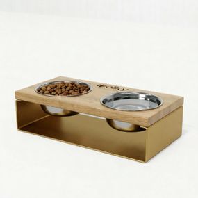 Миски на подставке из цельного металлического листа для собак и котов Hollky SteelWood S (2 × 0,45 л) SWS-36188-GLNT