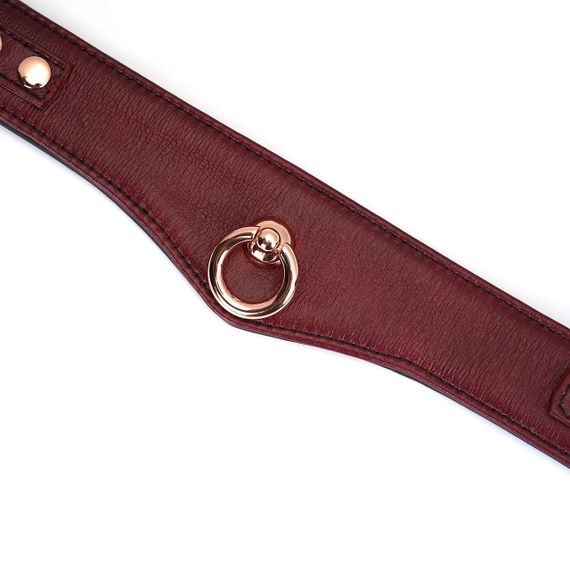Кожаный ошейник с поводком Liebe Seele Wine Red Curved Collar, замок-сердечко sexstyle | Зображення 7