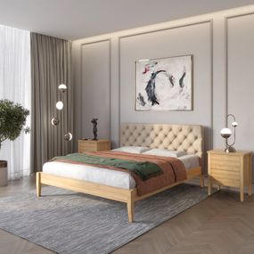 Двоспальне дерев&#039;яне ліжко Mebigrand Рим ДК Горіх світлий/Аляска 23 (Бежевий) Б3 140х200 см (MBG-4965)