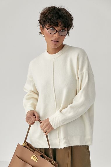 В'язана вільна кофта з декоративним швом - молочний цвет, ONE SIZE (є розміри)