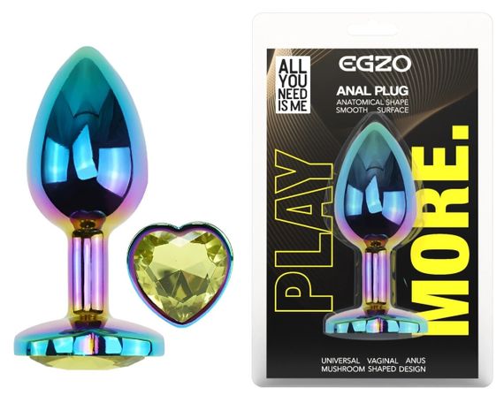 Анальна пробка EGZO Multicolor Heart Plug M з кристалом, металева, райдужна Sex Aura