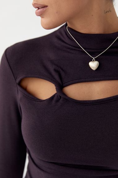 Трикотажний однотонний лонг із переплетом - баклажан цвет, ONE SIZE (є розміри) | Зображення 2