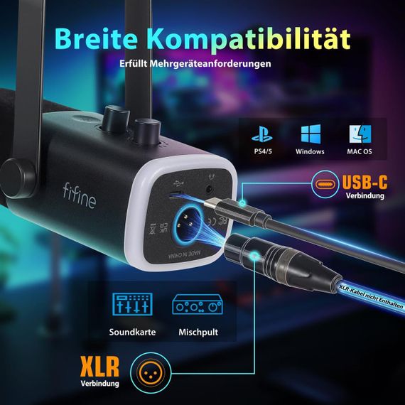 Микрофон динамический стриминговый потоковый с кронштейном RGB-подсветкой для студии подкастов гейминга ПК | Зображення 7