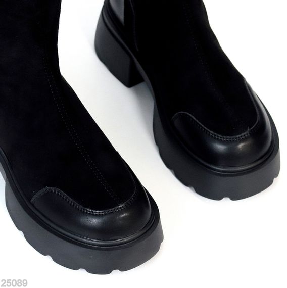 Ультра модні чорні ботфорти замшеві стрейч на тракторній підошві | Зображення 3