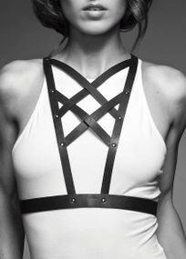 Портупея з екошкіри Bijoux Indiscrets Maze – Cross Cleavage Harness Black, Чорний, One Size, ONE SIZE