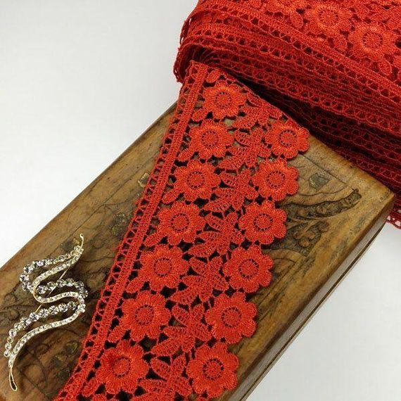 Мереживо макраме  7,5 см (20 м) Колір червоний (25-F1375E1-5) | Зображення 2