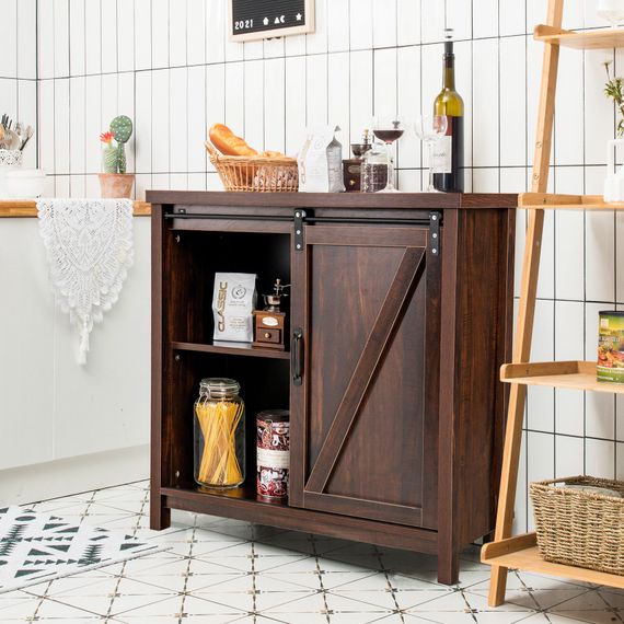 Кухонный комод-буфет Costway Sideboard с амбарной раздвижной дверцей лофт рустик | Зображення 5