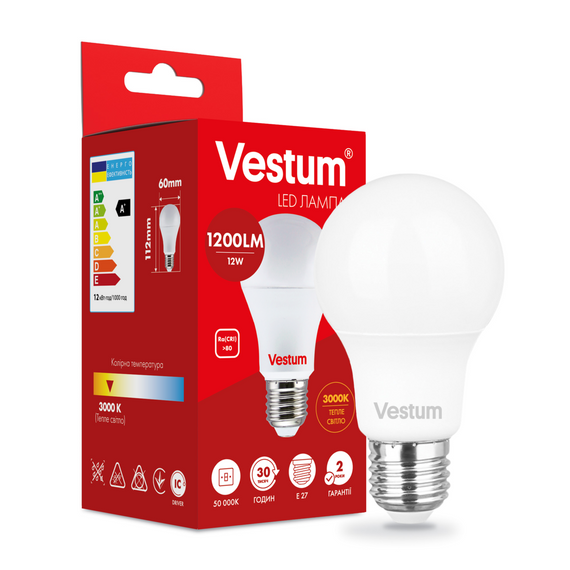 Світлодіодна лампа Vestum A60 12W 3000K 220V E27 1-VS-1104 | Зображення 2