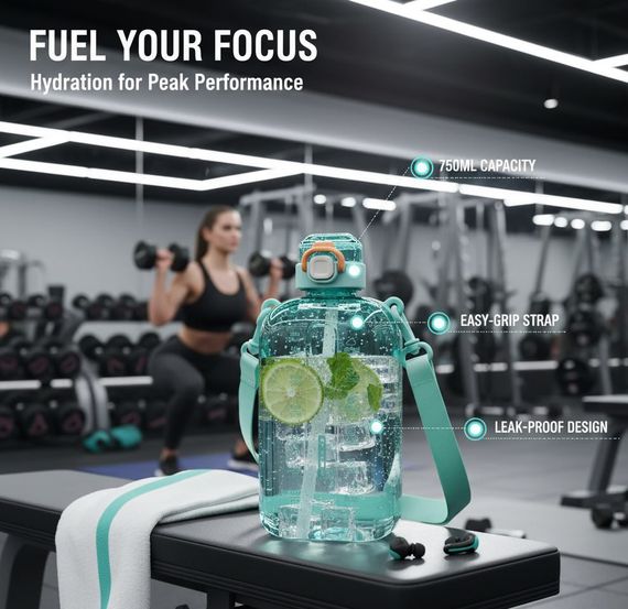 Спортивна пляшка для води SPORT (750 мл) — BPA-free пластик, берюзова | Зображення 4