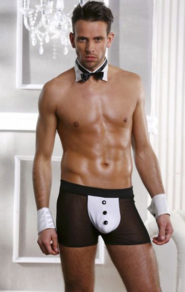 Еротичний чоловічий комплект Waiter колір чорно-білий S/M sexstyle