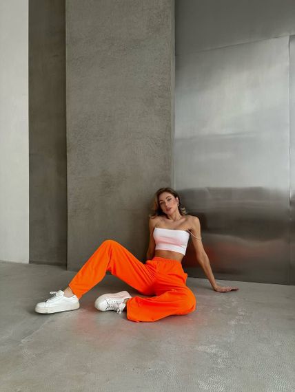 Женские яркие спортивные штаны-палаццо оверсайз SH400 цвет неоновый оранжевый, размер onesize 42/46 | Зображення 3