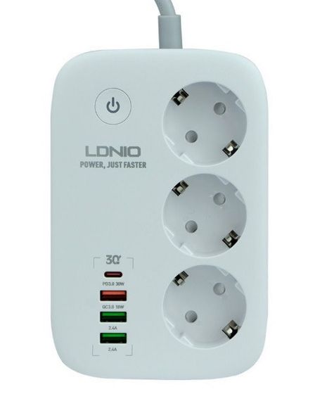 Сетевой фильтр LDNIO SEW3452 удлинитель 3 розетки 3 USB 1 Type-C WiFi управление Белый