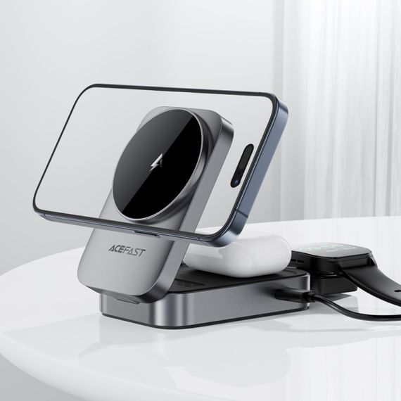 БЗУ Acefast E22 desktop 3in1 15W Metal gray | Зображення 3