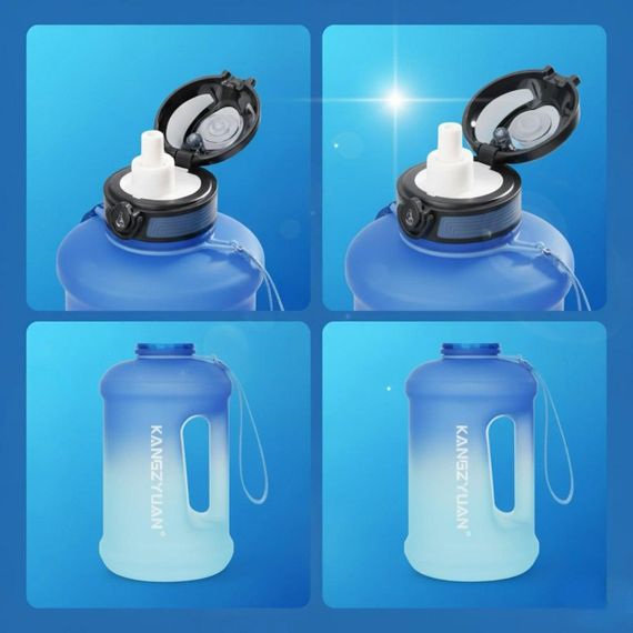 Еко-пляшка KANGZYUAN 2500 мл (2.5 л) — Блакитна Tritan BPA-free, ударостійка, спортивна з ручкою та ремінцем | Зображення 6
